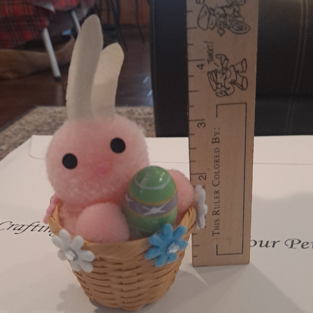 Pink Bunny with Basket and Egg Decor